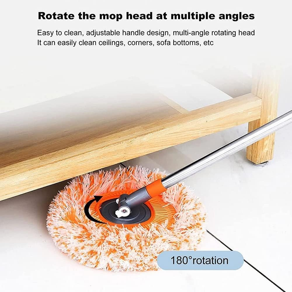 Long-Handle Telescopic Cleaning Mop | 360° Rotating Microfiber Dust Mop with Detachable Head